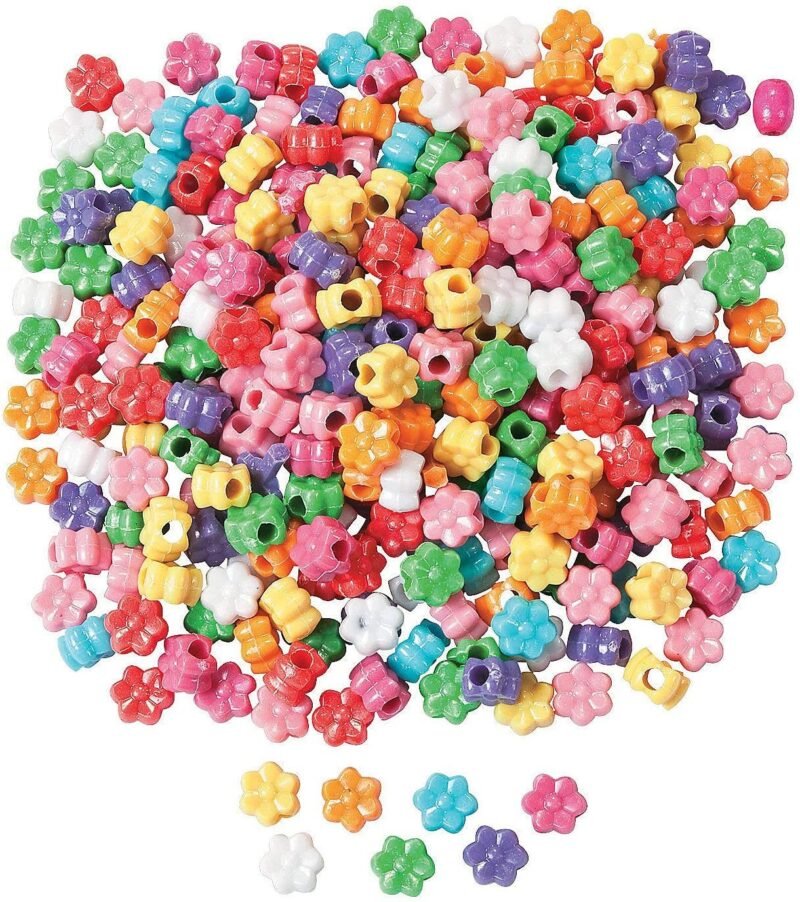 Multicolored Flower Shaped Beads - Pack of 100