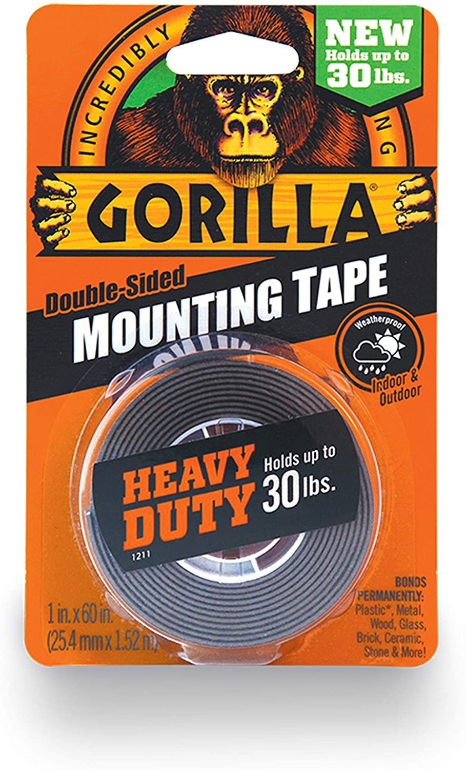 Gorilla Heavy Duty Double Sided Mounting Tape, 1 x 60, Black