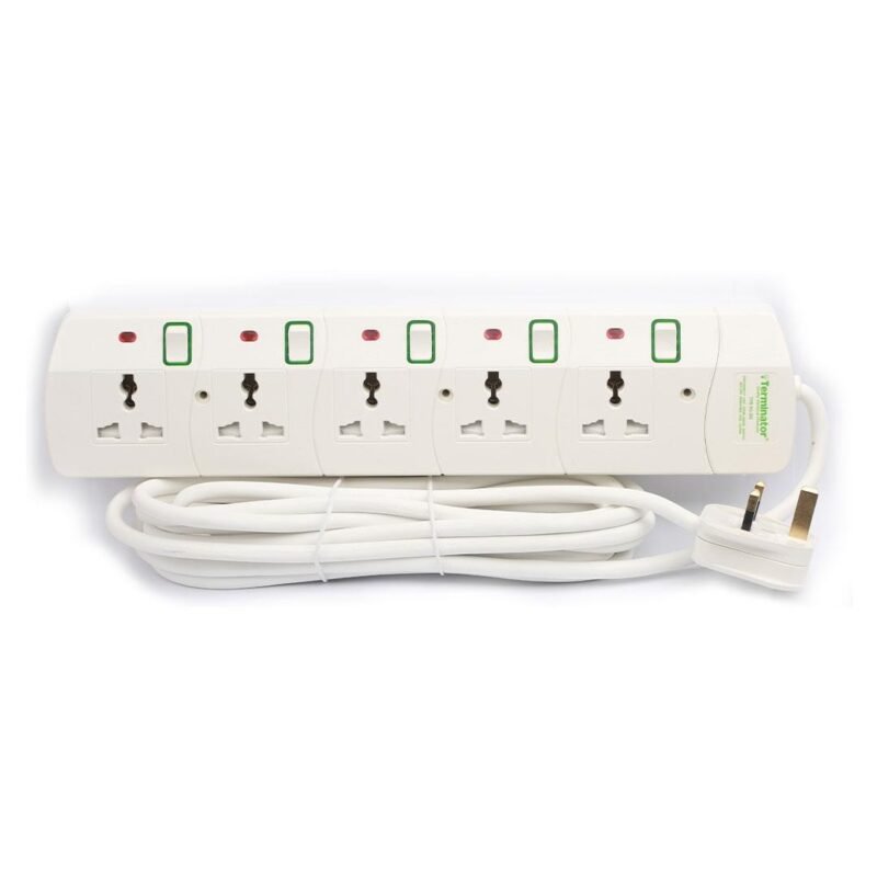 Terminator 5 Way Universal Power Extension Socket with 13A Plug and 5M Cable