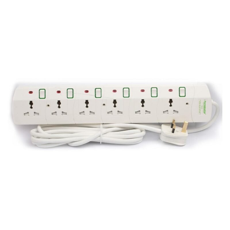 Terminator 6 Way Universal Power Extension Socket 13A 5M Cable