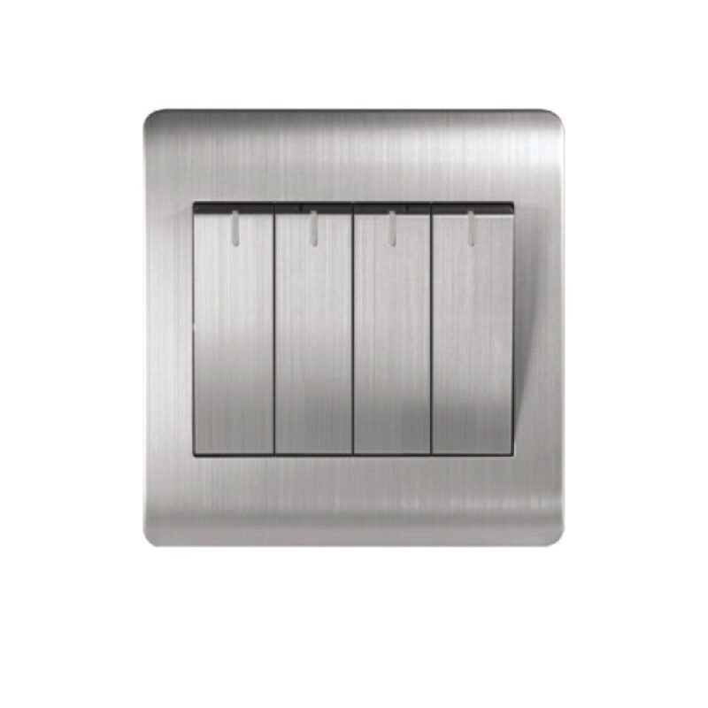 Milano 10A 4 Gang 1 Way Switch - Stainless Steel